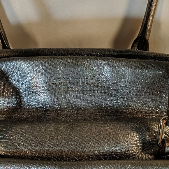 Kate Spade Silver Metallic Handbag Purse Shoulder Leather 2 Strap Sparkly Shiny - Picture 2 of 16